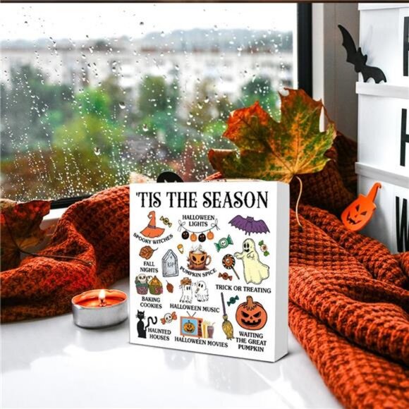 Halloween Sign Tis the Season Halloween Wooden Sign Witchy Spooky Decorations - Picture 6 of 7